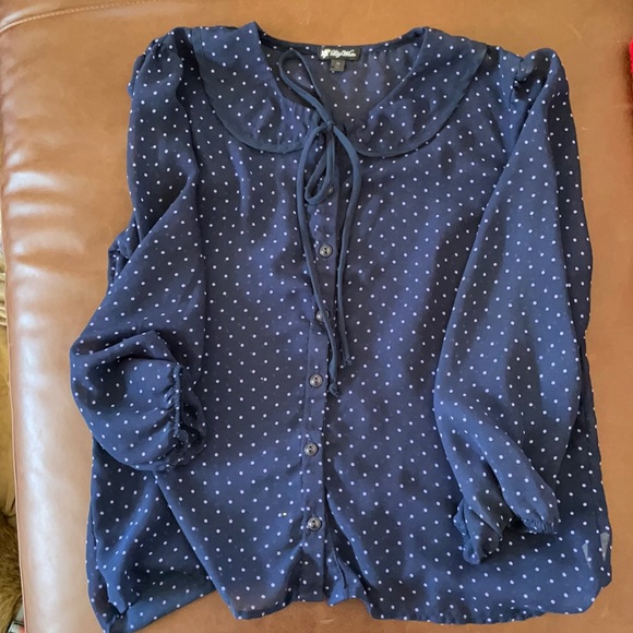 Tops - Blue Polk dotted button down shirt - M
